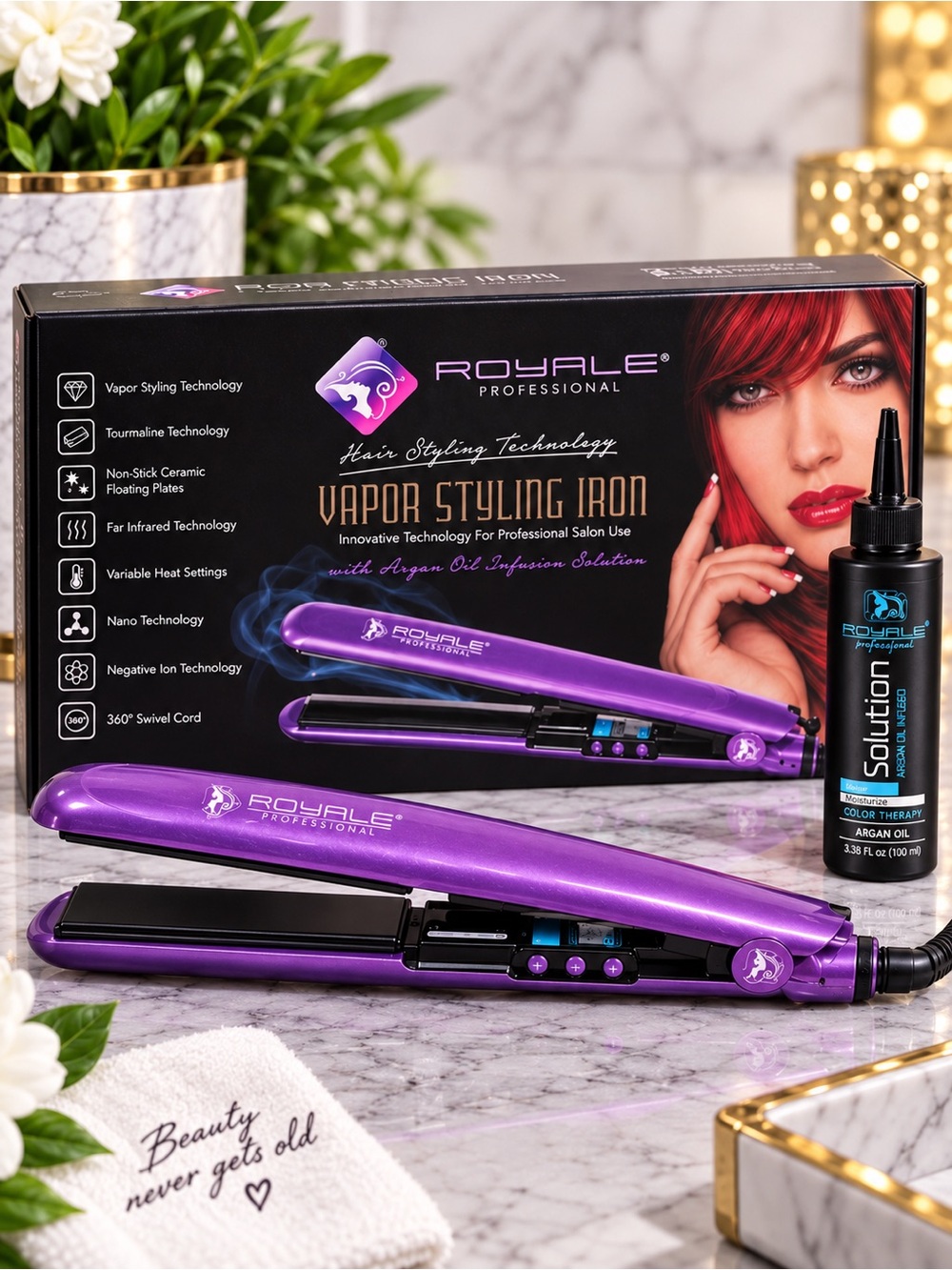 Royale Vapor Styling Iron Purple Argan Oil Professional Flat Iron NEW